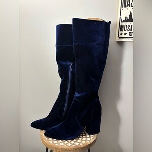 NWT Kensie Talbert Elegant Navy Blue Velvet Knee-High Women's Boots